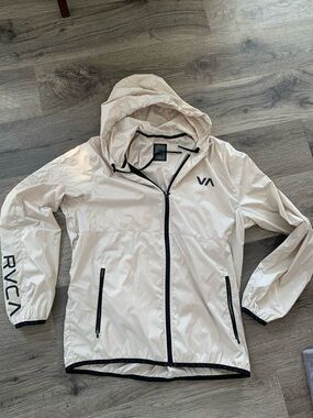 RVCA Beige Hooded Windbreaker with Black Trim